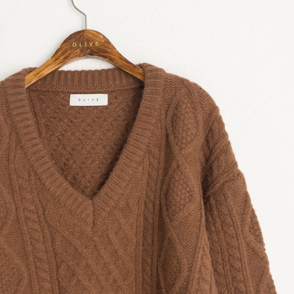 FINAL OFFER! NWT V Neck Crop Cable Jumper Brown Olive Clothing - Picture 6 of 11